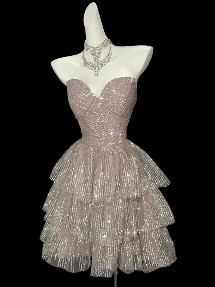 Glitter Sweetheart Neck Sequin Short Birthday Outfits,Pink Short Graduation Homecoming Dress SP3645