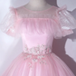 Beautiful Pink Quinceanera Dresses Luxury Puff Sleeves Classic Pleated Party Dress Zipper Back Ball Gown Y2588