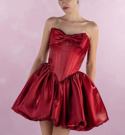 Fashion Red Bow Strapless Satin A Line Short Homecoming Dress Cocktail Dress SP3471