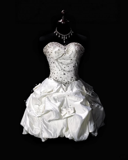 Elegant Sweetheart Neck Satin Beaded A Line Short Homecoming Dress Birthday Dress SP3353