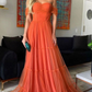 A-line off shoulder orange long prom dress orange long formal dress Y6268