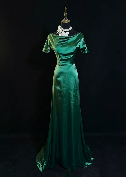 Elegant Emerald Green Satin Mermaid Party Dress Long Wedding Guest Dress SP2764