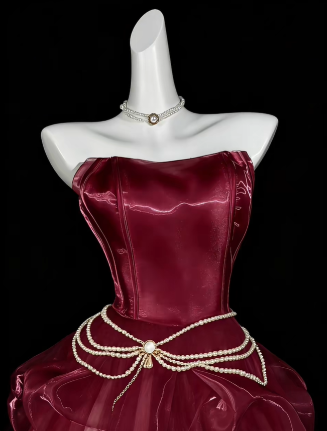 Pretty Burgundy Strapless Tulle Pleated Short Homecoming Dress Birthday Outfits SP3542