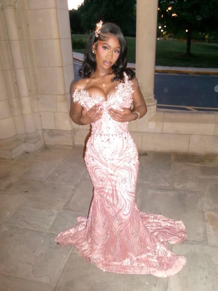 Pretty Pink Satin Beaded Mermaid Long Birthday Party Dress Strapless Long Prom Gown SP3894