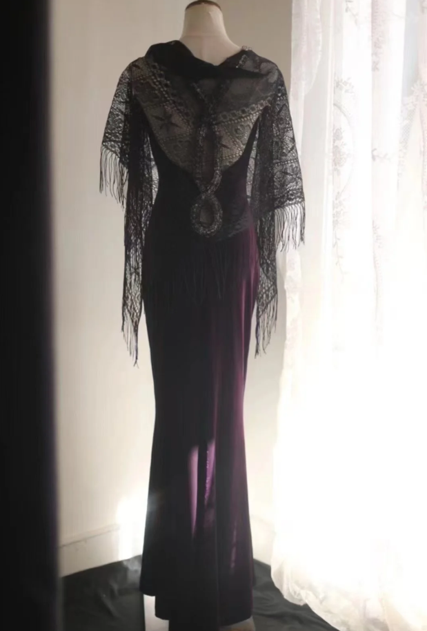 Sexy Purple V Neck Velvet Beaded Mermaid Long Wedding Guest Dress Formal Evening Dress SP1248