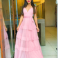 Sexy Pink V Neck A-line Prom Dress,Pink Bridesmaid Dress Y7047