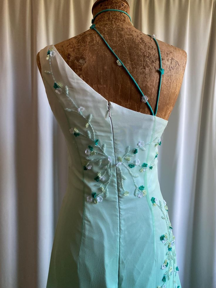 Chic One Shoulder Ombre Green Chiffon Beaded Mermaid Prom Dress Party Dress SP683