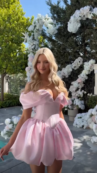 Cute Pink Off The Shoulder Short Homecoming Dress Mini 18th Birthday Outfits SP3922