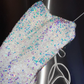Sparkly White Spaghetti Straps Sequins Prom Dress,Mermaid Slit Tassel Evening Dress Y8648