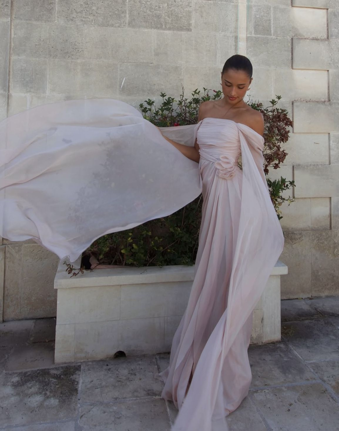 Classy Pink Off The Shoulder Chiffon Long Party Dress Formal Bridesmaid Dress SP1075