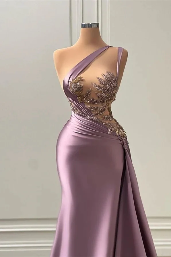 Elegant Long A-line One Shoulder Sleeveless Prom Dress With Appliques,Y2489