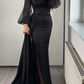 Sequins V-Neck Long Sleeves Mermaid Split Evening Dress With Ruffle Y5554