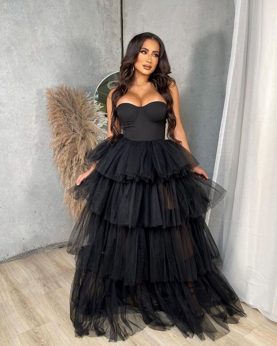 Elegant A-Line Strapless Long Black Prom Dress Y4894