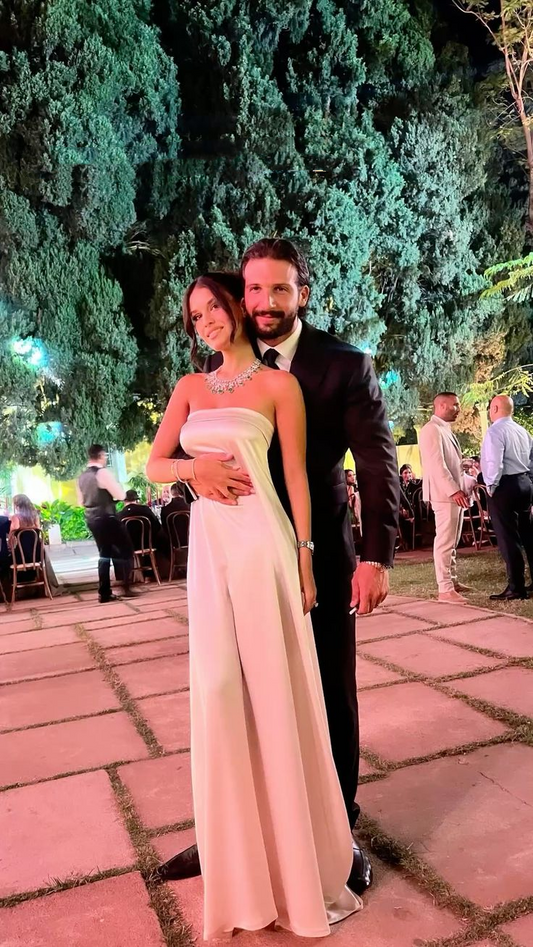 Classy Strapless White Satin Long Party Dress Wedding Guest Dress SP1119