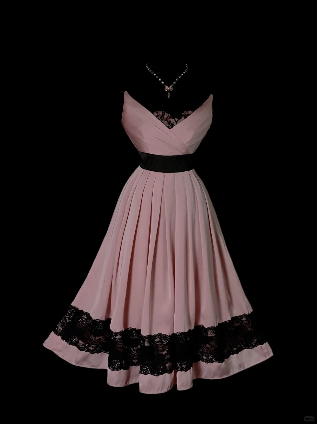 Pretty Pink Satin Pleated Lace Long Party Dress Long Wedding Guest Dress SP4041