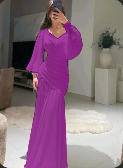 Modest White Mermaid Long Evening Dress with Puff Sleeves Y4074