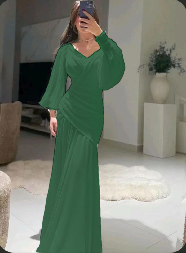 Modest White Mermaid Long Evening Dress with Puff Sleeves Y4074