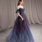 Dark starry sky purple tulle long prom dress purple evening dress Y5847