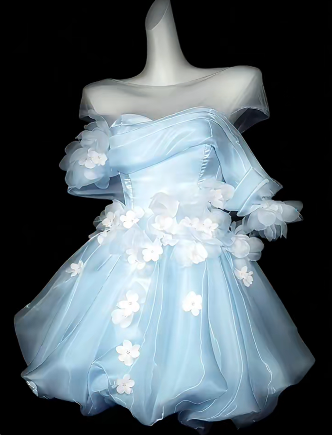 Classy White Satin Tulle Appliques A Line Short Homecoming Dress Birthday Outfits SP3546