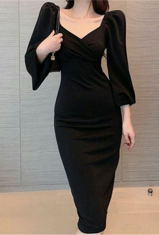 Vintage Black Midi-length Prom Dress,Black Evening Dress Y5662