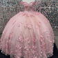Pink Off Shoulder Ball Gown Quinceanera Dresses 3D Appliques Corset Dress Y6791