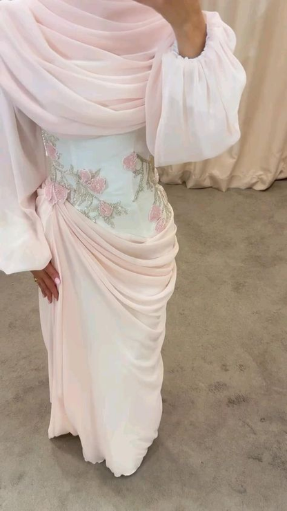 Pretty Pink Chiffon Pleated Mermaid Long Wedding Guest Dress Birthday Evening Gown SP1138