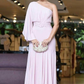 Elegant Pink One Sleeve Long Prom Dress,Pink Wedding Guest Outfit  Y7054
