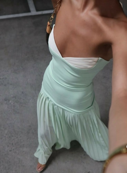 Elegant Green Strapless Satin Mermaid Long Party Dress Wedding Guest Dress SP1032