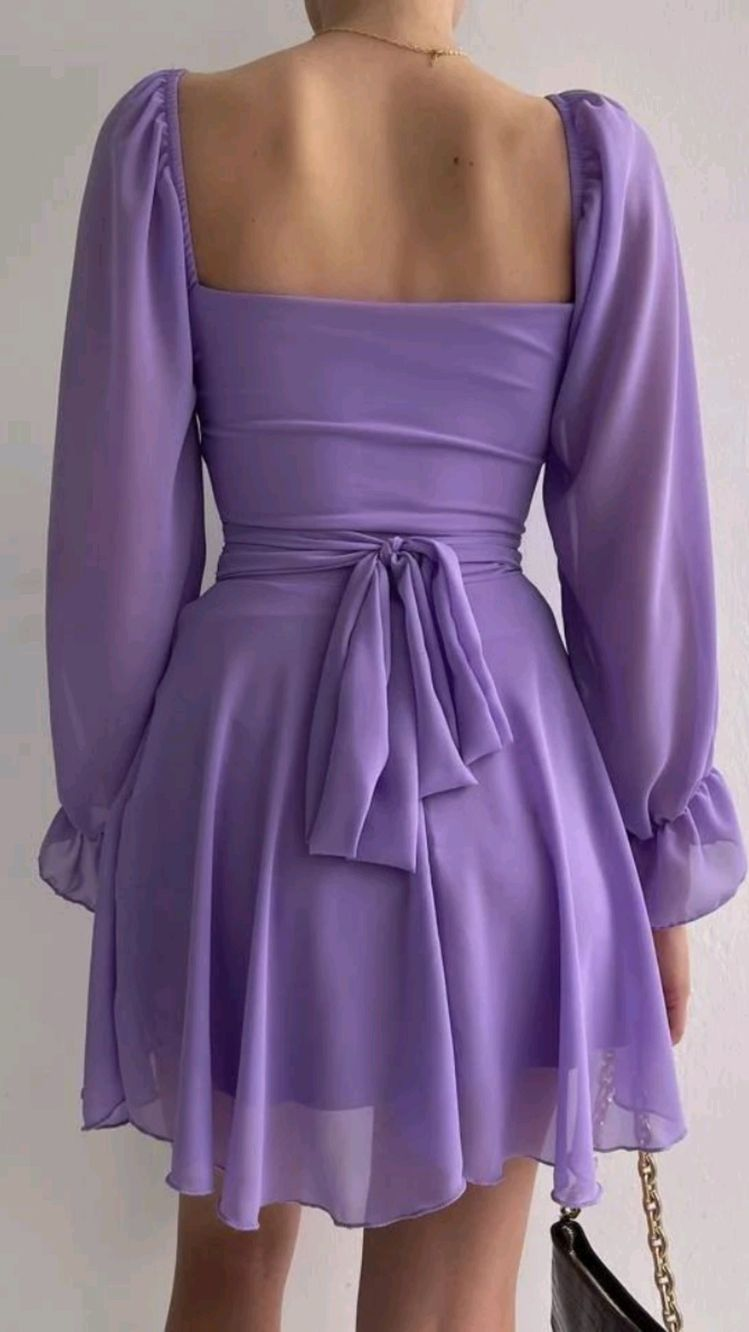 Purple Square Neckline Chiffon Homecoming Dress Y2885