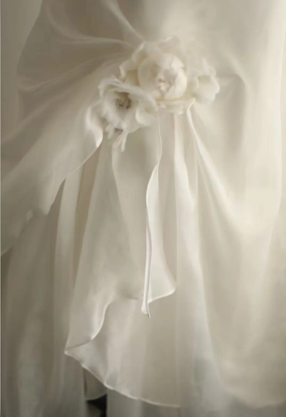 Classy Strapless Chiffon Appliques Mermaid White Long Wedding Dress SP1167