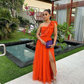 Elegant One Shoulder Orange A-line Tulle Prom Dress With Split Y6150