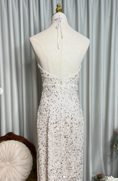 Sparkle Halter Backless Sequin Sheath Long Party Dress Formal Wedding Guest Dress SP630