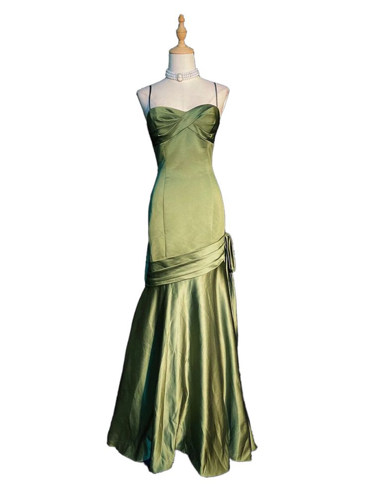 Green Spaghetti Straps Elegant Long Prom Dress Y7154
