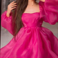 A-line Puff Sleeves Pure Color Prom Dress,Fairy Dress Y5868