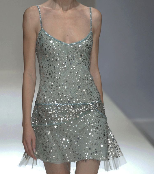 Sparkly Spaghetti Straps Light Green Tulle Sequin Short Graduation Homecoming Dress Birthday Outfits Y9671