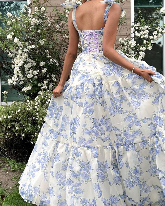 Special Floral Pattern Chiffon A-Line Prom Evening Dresses Y5824
