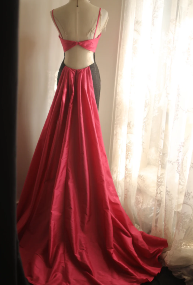 Chic Spaghetti Straps Satin Beaded Mermaid Long Birthday Prom Dress Evening Gown SP1250