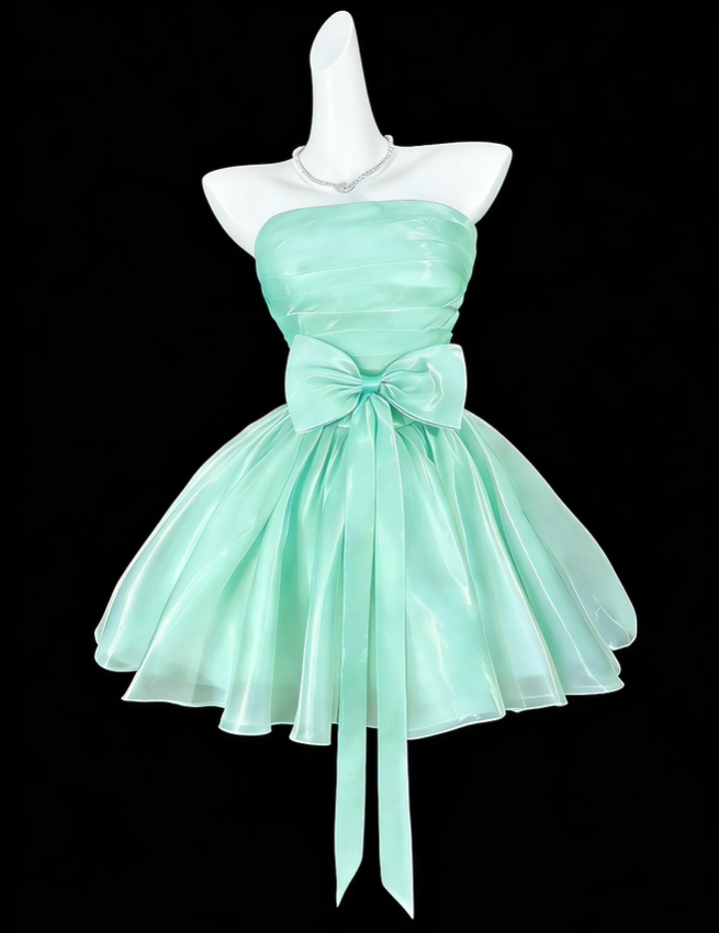 Elegant Mint Green Strapless Tulle Pleated A Line Short Homecoming Dress Birthday Dress SP3545