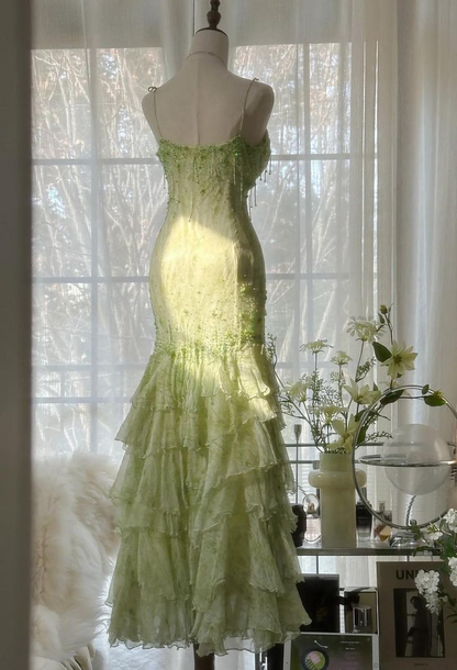 Gorgeous Green Mermaid Sweetheart  Chiffon Beaded Layered Prom Dress Long Evening Dress Y8558