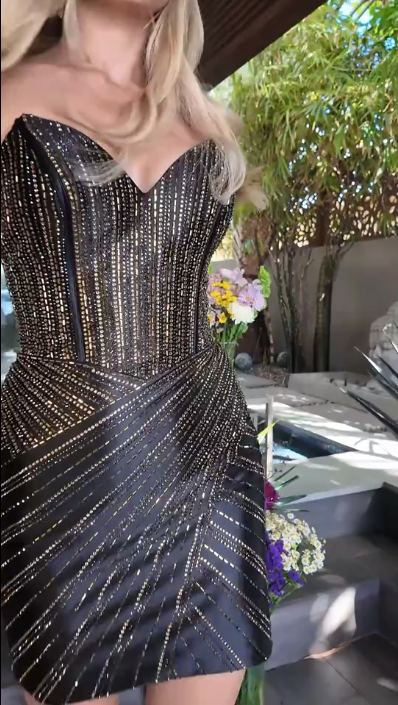 Gorgeous Strapless Black Satin Beaded Sheath Short 8th Grade Homecoming Dress Cocktail Dress SP3305