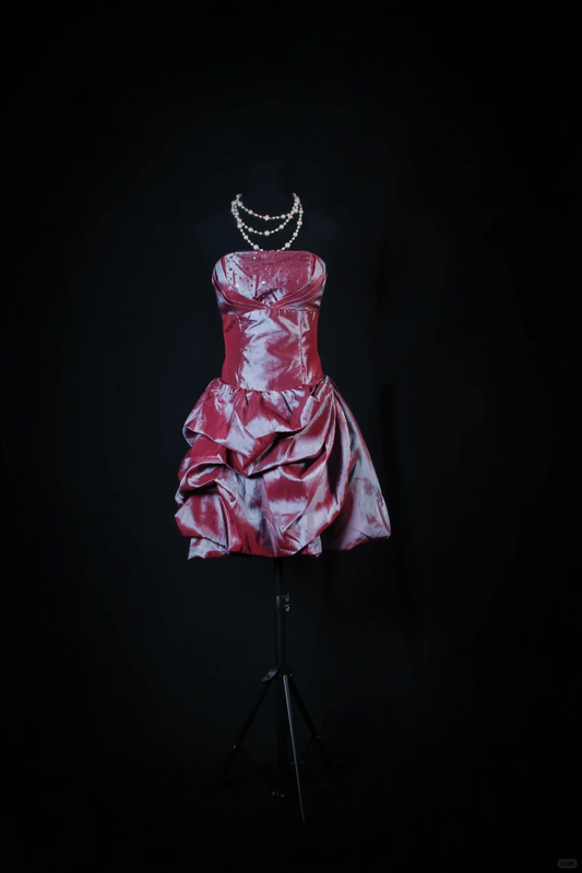 Charming Strapless Satin Pleated Beaded Short 6th Grade Homecoming Dress,Purple Mini Prom Gown SP2830