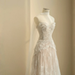 Pretty Strapless Tulle Lace Long A Line Wedding Dress,Formal Prom Evening Dress Y8686