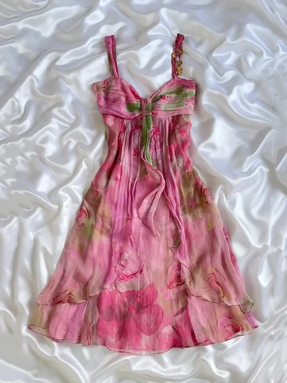 Pretty Pink Chiffon Printed Floral Short Graduation Homecoming Dress 21st Birthday Outfits Y9935