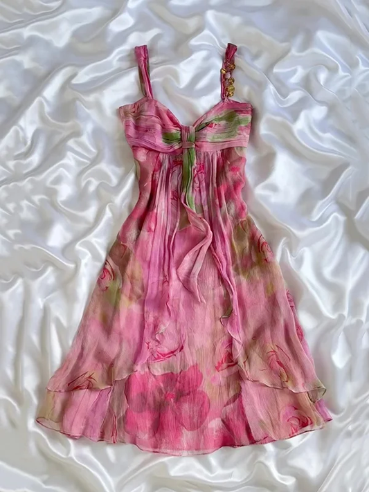Pretty Pink Chiffon Printed Floral Short Graduation Homecoming Dress 21st Birthday Outfits Y9935
