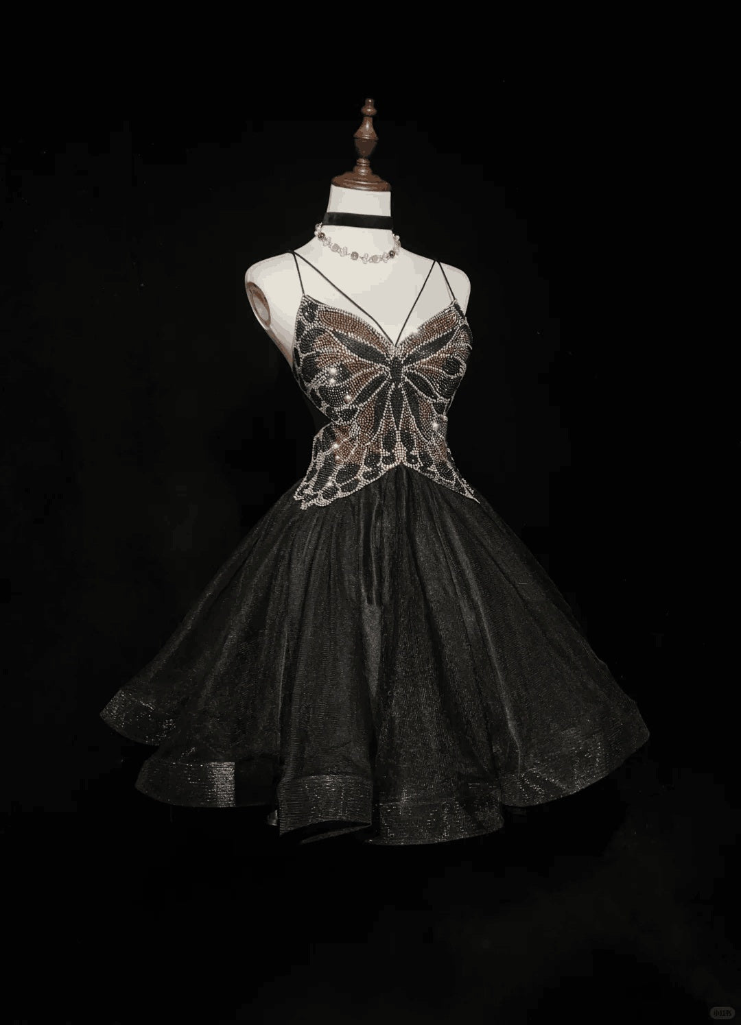 Sexy Black Tulle Beaded A Line Short 7th Grade Homecoming Dress,Spaghetti Straps Mini Prom Dress SP2922