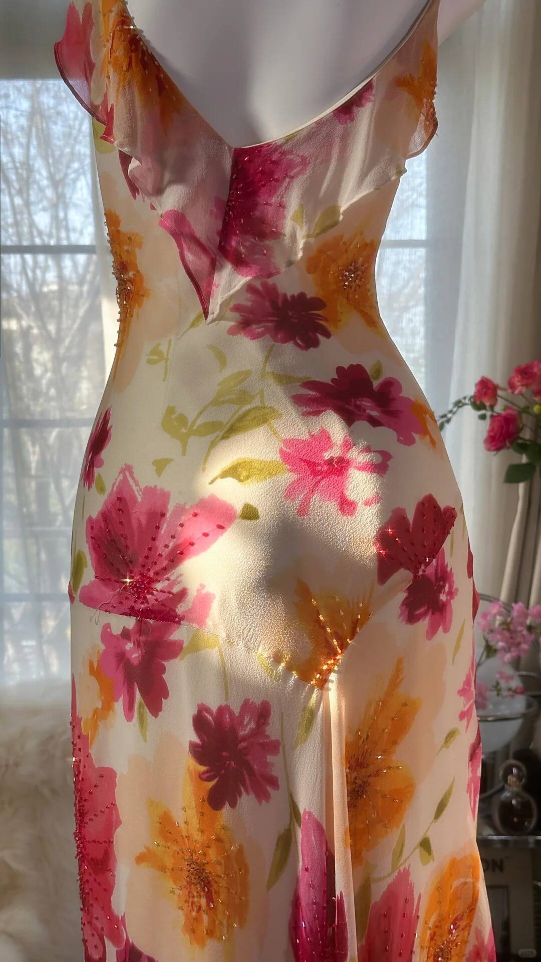 Beautiful Spaghetti Straps Chiffon Print Floral Mermaid Evening Dress Formal Party Gown Y8915