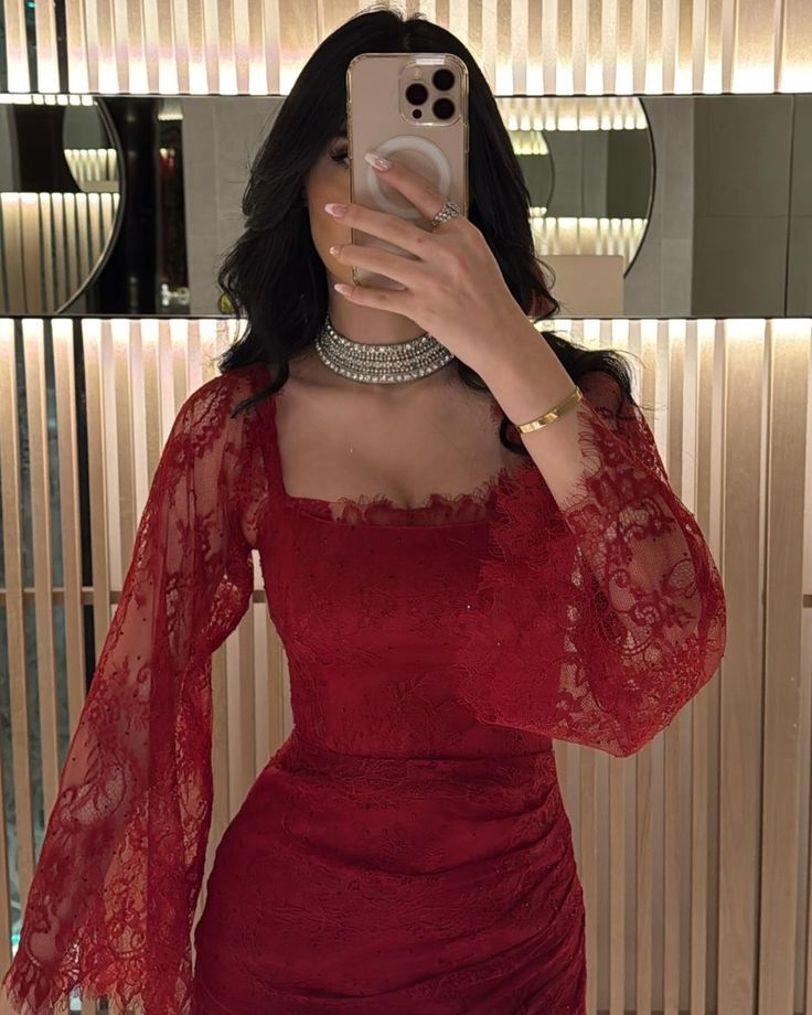 Pretty Red Lace Mermaid Evening Dress Long Birthday Prom Dress SP744