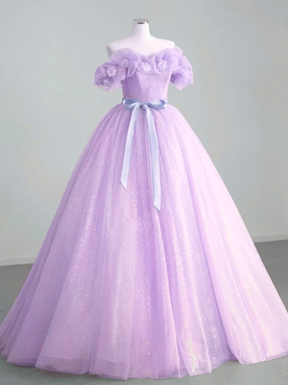 A-Line Off Shoulder Tulle Sage Green Long Prom Dress, Green Sweet 16 Dress Y5854