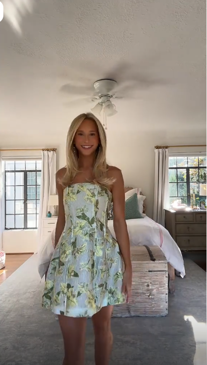 Unique Light Green Satin Print Floral A Line Short Graduation Homecoming Dress,Strapless Short Prom Gown SP3090