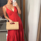 Charming Red A-line V Neck Long Evening Dress Y5925
